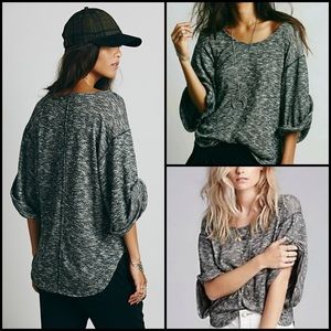 FP Beach Marled Navy Rolled Sleeve Slouchy Top